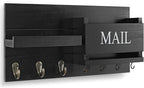 Lwenki Mail Organizer for Wall Mount – Key Holder with Shelf Includes Letter Holder and Hooks for Hallway Farmhouse Decor – Rustic Wood with Flush Mounting Hardware (16.5” x 9.1” x 3.4”) (Black)