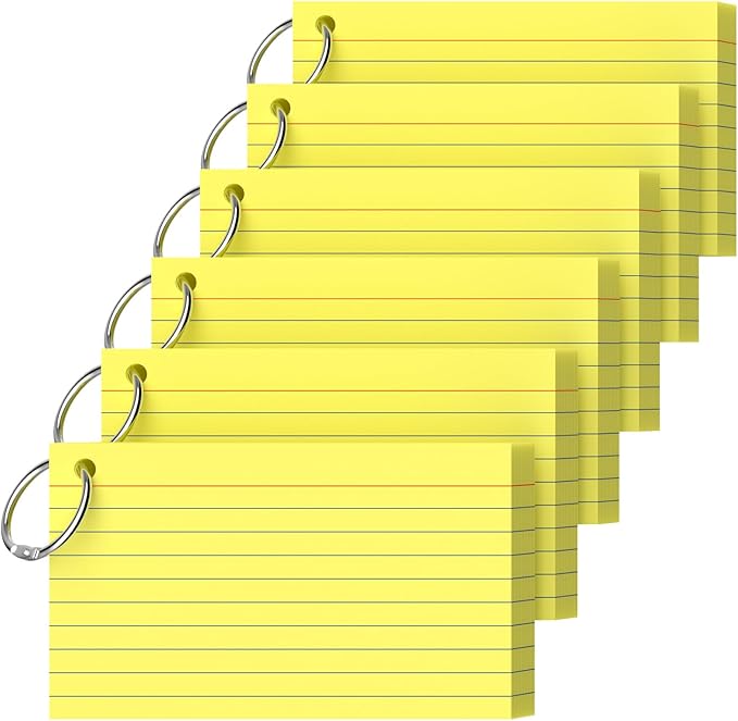 Ciphyfee Index Cards 3x5 Inch With Ring, 300 Count, Ruled Yellow Index Card, 180GSM Flash Cards College Ruled for Students, Teachers, Study Note Card for Office, Home, School, Office