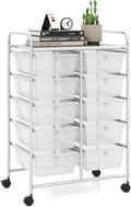 LDAILY 10 Drawer Rolling Cart, Storage Cart Organizer on Wheels, Drawer Cart with Metal Frame & Large Storage Capacity, Rolling Cart with Drawers for Living Room Classroom, Office