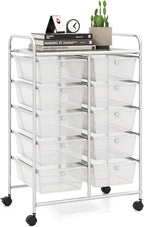LDAILY 10 Drawer Rolling Cart, Storage Cart Organizer on Wheels, Drawer Cart with Metal Frame & Large Storage Capacity, Rolling Cart with Drawers for Living Room Classroom, Office