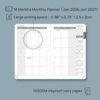 POPRUN Pocket Monthly Planner 2026-2027 (Pocket- 4''x 6.25'' Soft Leather Cover) - 18 Month Calendar Book for Purse (Jan.2026 - Jun. 2027), 100 GSM Thick Paper - Grey