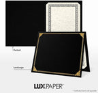 LUXPaper 9.5" x 12" Certificate Holders | Black Linen | Embossed Gold Foil Floral Border | 100lb. Cover | 250 Qty