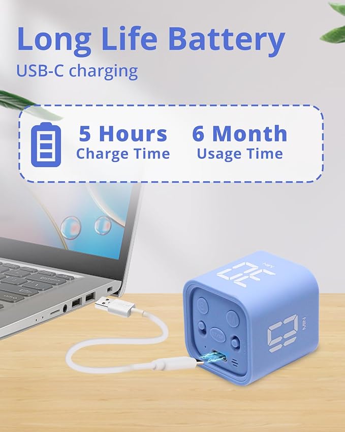 Productivity Timer Flip Gravity Sensor Cube Timer Countdown & Countup,Mute & Vibrate & Sound，5/10/30/60min & Custom Timing, Perfect for ADHD,Work,Learning,Kitchen Cooking (1Blue)