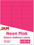 JAM PAPER Return Address Labels - Standard Mailing - 1 x 2 5/8 - Neon Pink - 120 Shipping Labels/Pack