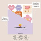 Large Name Labels for Kids (33) - Custom Stickers for Daycare and School Supplies - Durable, Waterproof Stickers for Water Bottles, Lunch Boxes, and More with Unique Designs - Flower Power