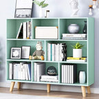 IOTXY Wooden Open Shelf Bookcase - 3-Tier Floor Standing Display Cabinet Rack with Legs, 8 Cubes Bookshelf, Tiffany-Green | Display Cabinet, Rack, with Legs, Bookshelf