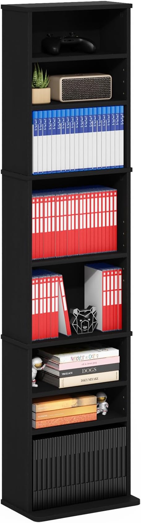 Furinno Jaya DVD Shelf, 9-Shelf Tall Narrow CD Rack, Media Shelf with Adjustable Shelves, DVD Storage Cabinets for CD Blueray Game Disc, Easy Assembly, for Living Room, Home Office, Americano
