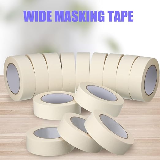 Fainne 18 Rolls Masking Tape Bulk 1.41 Inch Beige Wide Thin White Color Painters Tape for Painting Home Office School Stationery, 1.41 Inches x 55 Yards