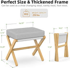 BAMBOOHOMIE Foldable Foot Stool Ottoman, Modern Foot Rest with Bamboo X Legs & Thick Foam Cushion, Folding Foot Stools Small Padded for Bedroom Living Room, Footstool for Chair Couch (Natural - Grey)
