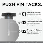 150 PCS Flat Black Push Pins for Wall Clear Thumb Tacks for Walls Flat thumbtacks Push pin for Bulletin Board Shadow Box Display Thumbtack for Cork Board