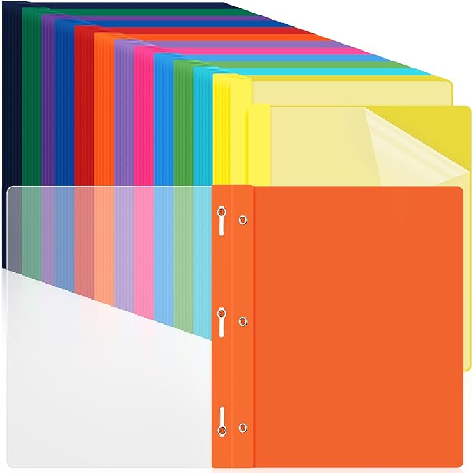Feifeiya 72 Pack Plastic Report Covers with 3 Prongs Presentation Folders Bulk, 100 Sheet Capacity, Clear Front Report Covers for Presentation Document Paper School Office Supplies (Colorful)