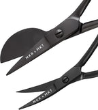 MAKER AND MARKET Small Embroidery 4.5 Inch Scissors Set of 2 Kit - Mini Double Bend Offset Duckbill and Double Bend Long Applique Needlepoint Blade with Pouch Sleeve (Black)