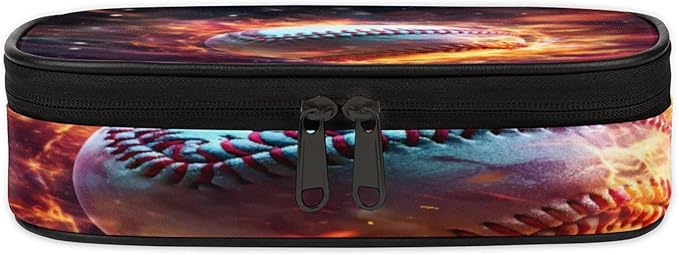 Pardick Pencil Case，Baseball Fire Big Capacity Pencil Pouch Coin Pouch Stationery Organizer For Teen School