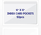 Clear Adhesive 4" x 6" Index Card Pockets with Top Open for Loading, 50 Pack, Plastic Labels Holders for Storage Bins and Library Card, Organizing and Protecting Your Index Cards or Photos
