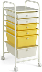 Giantex 6 Storage Drawer Cart Rolling Organizer Cart for Tools Scrapbook Paper Home Office School Multipurpose Mobile Utility Cart (Beige & Yellow)