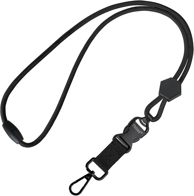Fishent Breakaway Neck Lanyards for ID Badges, Adjustable Sturdy Round Cord Heavy Duty Key Lanyard with Detachable Buckle for Men Women Car Keys Card Holder (Black)