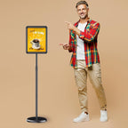 Newzueby Pedestal Floor Stand Sign Holder for 11*17 inches Poster or chalk board, Snap open frame,360° Rotation,Outdoor Indoor Standing Display Sign Holders for commerical, directional use, Black