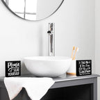 2 PCs Funny Bathroom Decor, Humor Bathroom Decorations Bathroom Accessories, Rustic Farmhouse Bathroom Black Wooden Box Sign, Toilet Restroom Washroom Home Shelf Desk Decor Wooden Block Plaques Signs