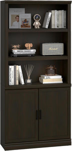 blini 5 Shelf Tall Bookcase with Doors Cherry Wood Bookshelf 31in Wide Display Standing Storage Shelf 72in Tall Wood Book Shelves for Bedroom Living Room Office Library