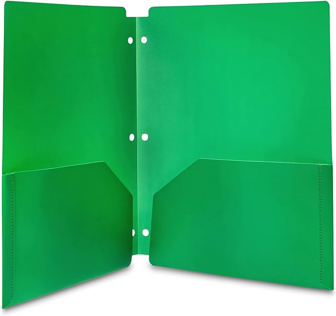 Amazon Basics Plastic 3 Hole Punch Folders with 2 Pockets, 8.5 x 11 inches, Pack of 12, Assorted Color