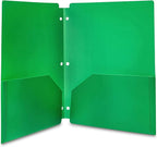 Amazon Basics Plastic 3 Hole Punch Folders with 2 Pockets, 8.5 x 11 inches, Pack of 12, Assorted Color
