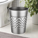 Monarch Abode Metal Bathroom Trash Can – Waste Basket for Bedroom, Office Desk, & Dorm, Handcrafted Geo Embossed, Durable Decorative Pewter Small Trash Can Bathroom Garbage Bin Wastebasket