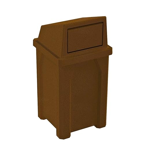 Sturdy Essentials 32 Gallon Square 100% Recycled Plastic Heavy Duty Indoor or Outdoor Commercial Trash Can with Push Lid | Great for Schools and Businesses - Brown Granite