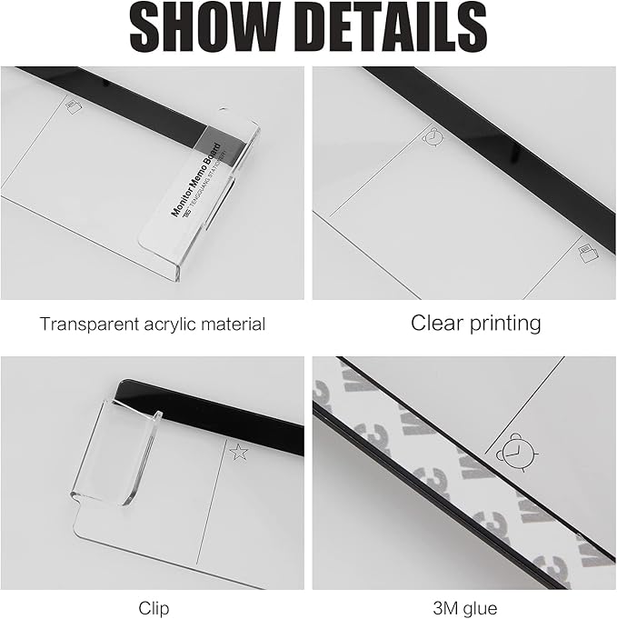 Multifunction Computer Monitor Memo Board - Transparent Computer Side Panel Memo Creative Monitor Side Panel with Phone Holder Suitable for Office Home Desktop，Left and Right (2pcs)