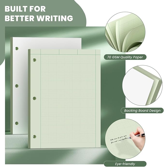 Engineering Computation Pad, 6 Pack Engineering Paper 8.5 x 11, 5x5 Quad Ruled, Top Glue Binding Engineering Notebook 8.5 x 11, 3-Hole Punched Grid Paper, Graph Paper Notebook 100 Sheets Per Pad