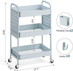 KINGRACK 3 Tier Rolling Cart with DIY Hanging Board, Metal Rolling Utility Cart with Wheels Handles Baskets Hooks, Rolling Storage Cart Suitable for Bathroom, Kitchen, Office, Nursery Diaper (Green)