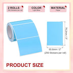 PATIKIL 2 x 3 Inch Rectangle Inventory Color Coding Labels 2 Roll, Square Self-Adhesive Inventory Label Stickers for Office Home Organization Name Tags, 250 Per Roll, Light Blue