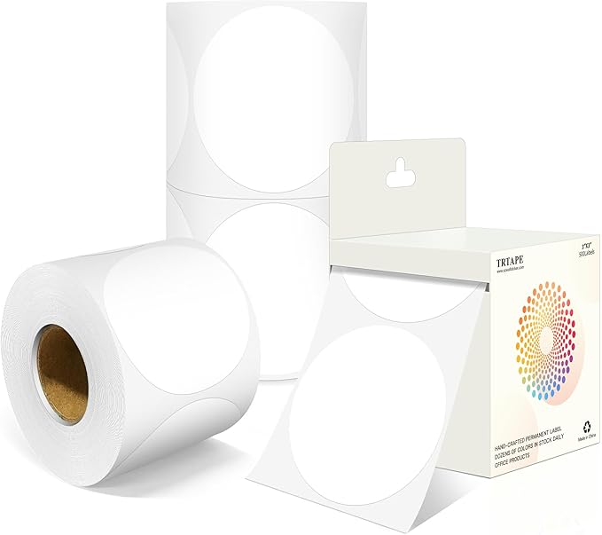 3 Inch Round Colored Dot Stickers, 2000 PCS, 4 Rolls in Dispenser Box - White Circle Color Coding Labels Dot Labels for Office, Home, Inventory Organizing