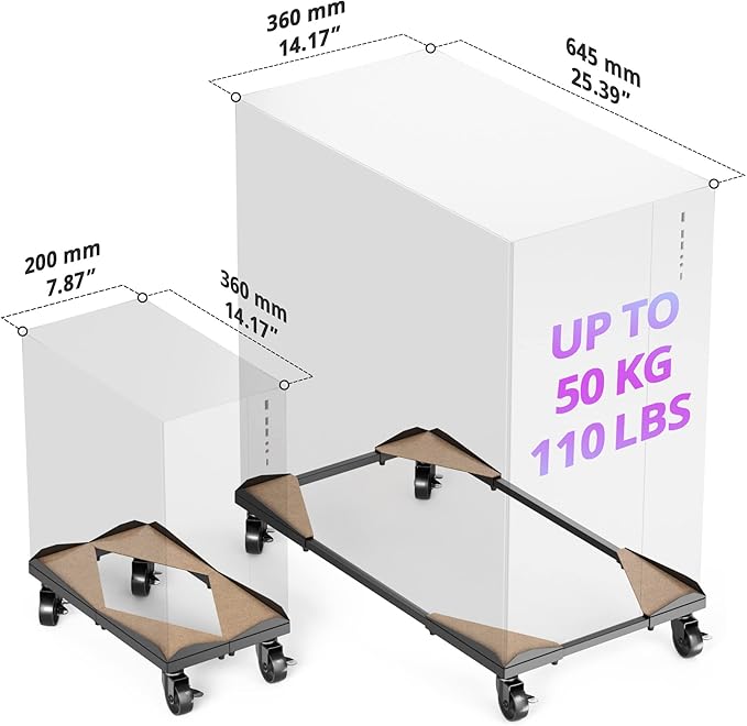 Bytesium PC Tower Stand – Metal Frame – Adjustable Width and Length – 4 Locking Wheels – Cork Pads – Computer Tower Stand for ATX – Easy Assembly – Wide Size Range – Computer Cart – CPU Holder