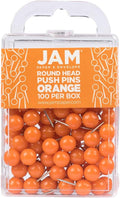 JAM PAPER Colorful Push Pins - Round Head Map Thumb Tacks - Orange Pushpins - 100/Pack