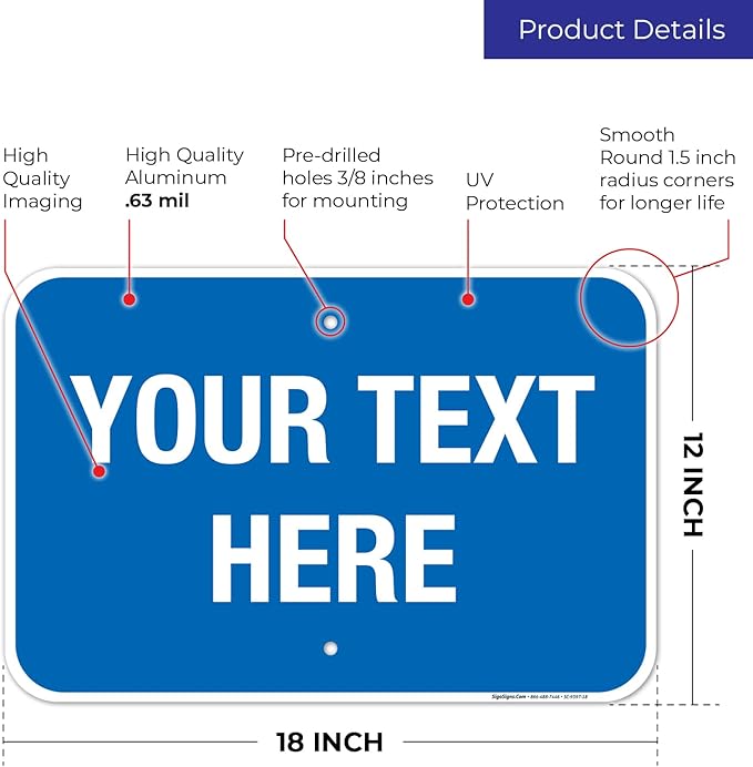 Personalized Custom Blue Background Customize for Office, Business, Workplace, Home, Airbnb, Delivery Sign, 12x18 Inches, Rust Free .063 Aluminum, Fade Resistant, Made in USA by Sigo Signs