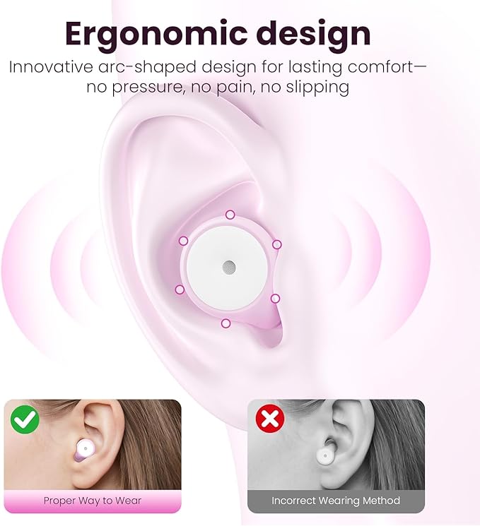 Ear Plugs for Sleeping Noise Reduction, 30dB Ear Plugs for Hearing Protection, 4 Pair Eartips Silicone Soft Reusable EarPlugs for Sleep, Concert, Focus with Case