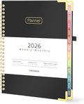 Forvencer 2026 Planner, Hardcover Calendar Planner Weekly and Monthly, Jan 2026 - Dec 2026, 6" x 8", Spiral Agenda Book with Tabs, Exquisite Daily Journal Organizer for Home School, Black