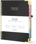 Forvencer 2026 Planner, Hardcover Calendar Planner Weekly and Monthly, Jan 2026 - Dec 2026, 6" x 8", Spiral Agenda Book with Tabs, Exquisite Daily Journal Organizer for Home School, Black
