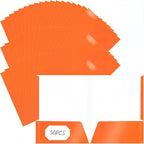 Jutom 50 Pcs 2 Pocket Glossy Paper Folders Glossy Paper Laminated Portfolios, Letter Size, Presentation Folders with Pockets for Office Teacher Worker Supplies (Orange)