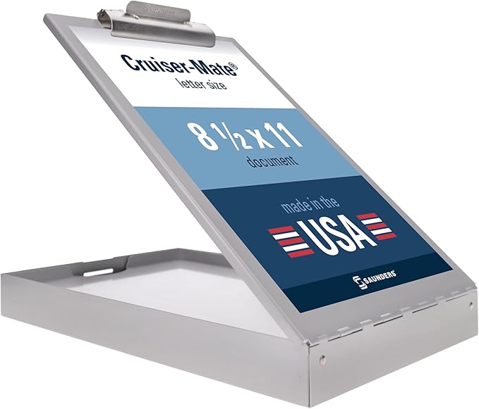 Saunders Metal Clipboard with Storage, Silver Dual Layer Nursing Clipboard Folio, Letter Size Paper Organizer, Steel Clip with Self Locking Latch, Form Holder for Office, School & Work - Made in USA