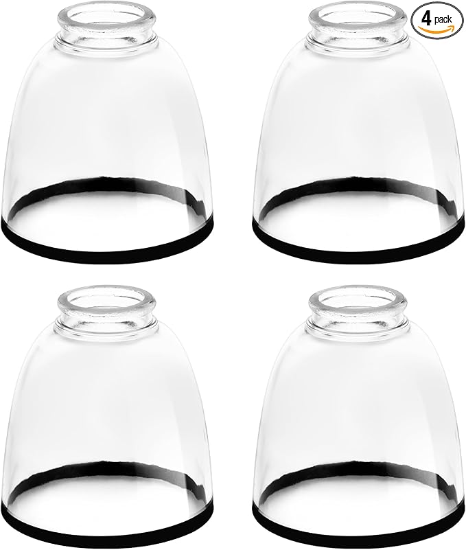 Eidonta 4 Pack Clear Glass Shade Replacements, Bell Shaped Glass Shade Covers with Black Ring, 4.92"High, 4.72"Diameter, 1.65 "Fitter, High Transmittance Globe Lampshade
