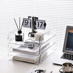 Gagee 2 Pack Paper Organizer for Desk,Clear Stackable Paper Sray Holder ﻿, Office Desk Organizer for Notes, Pens, File, Document
