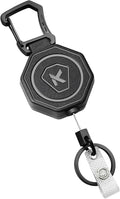 koorito 1 Pack Heavy Duty Retractable Keychain Clip Carabiner Badge Reel Retractable Badge Holder Key Reel with 31.1” Retractable Cord, 9oz, Black