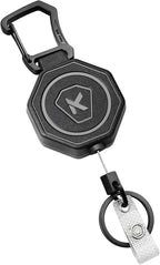 koorito 1 Pack Heavy Duty Retractable Keychain Clip Carabiner Badge Reel Retractable Badge Holder Key Reel with 31.1” Retractable Cord, 9oz, Black