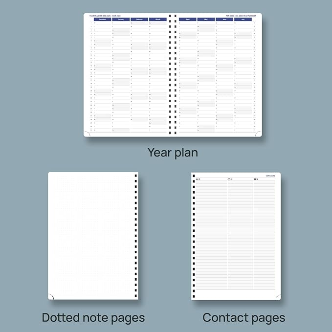 POPRUN 2026-2027 Monthly Planner A4 Size, 16 Months Calendar (Dec 2025-Mar 2027), 2 Pages per Month with Dotted & Lined Note, Monthly Tabs, Spiral Softcover, 2 Inner Pockets - Brown