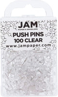 JAM PAPER Colorful Push Pins - Clear PushPins - 100/Pack