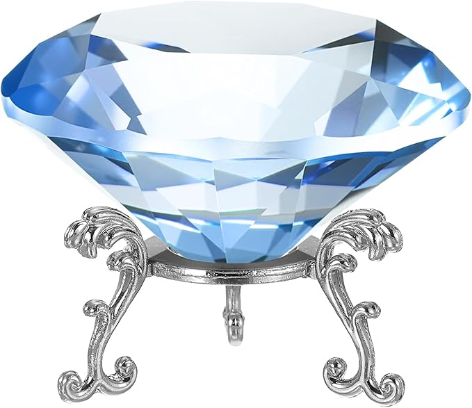 PATIKIL Diamond Crystal Paperweight, 80mm / 3.15" Crystal Paperweight Paper Weight with Silver 19 Metal Base for Home Office Desktop Table Decor Wedding Party Ornaments, Light Blue