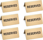 Stainless Steel Reserved Table Sign, Set of 6, 2.36 x 3.94 Inch Tent-Style Signs, Brushed Gold Metal, Durable and Easy to Read for Restaurants, Cafes, Hotels, Weddings, and Events (Gold)
