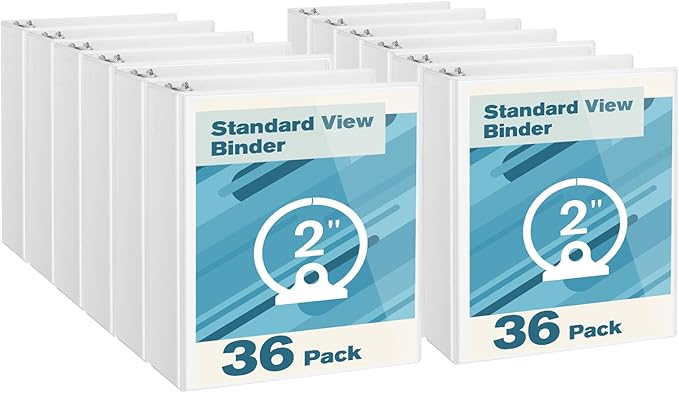 CIXILDTS 2-inch Round Ring Binder, Durable 2" 3 Ring Binder Fit Letter Size Paper, White, 36-Pack