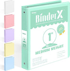 BinderX Extra Durable 3 Ring Binder, Round Ring 1 Inch Binders, Fits 175 Sheets of 8.5x11 Paper, Customizable View Cover with Inside Pockets, Cute 1" Binder, School Supplies for Girls, Green